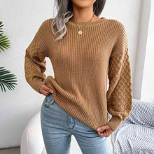 Load image into Gallery viewer, Mixed Knit Round Neck Dropped Shoulder Sweater
