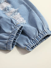 Load image into Gallery viewer, Girls Drawstring Detail Ribbed Cami and Distressed Jeans Set
