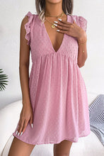 Load image into Gallery viewer, Swiss Dot Deep V Ruffle Shoulder Mini Dress
