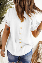 Load image into Gallery viewer, Swiss Dot Decorative Button Short Sleeve Blouse
