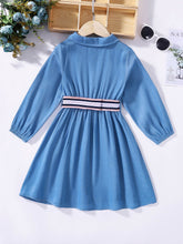 Load image into Gallery viewer, Girls Embroidered Balloon Sleeve Belted Shirt Dress
