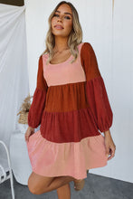 Load image into Gallery viewer, Color Block Square Neck Tiered Dress
