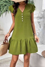 Load image into Gallery viewer, Buttoned Notched Neck Flutter Sleeve Dress

