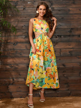 Load image into Gallery viewer, Cutout Floral Round Neck Sleeveless Dress
