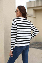 Load image into Gallery viewer, Striped Round Neck Button-Down Dropped Shoulder Cardigan
