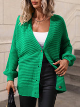 Load image into Gallery viewer, Button Down Horizontal-Ribbing Longline Cardigan
