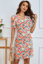 Load image into Gallery viewer, Floral Puff Sleeve V-Neck Seam Detail Dress
