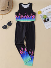 Load image into Gallery viewer, Girls Flame Print Cropped Tank and Pants Set
