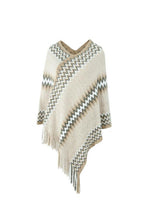 Load image into Gallery viewer, Fringe Hem Striped Cape Sleeve Poncho
