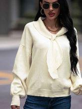 Load image into Gallery viewer, Tie Neck Dropped Shoulder Sweater
