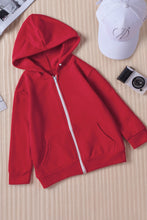 Load image into Gallery viewer, Girls Zip-Up Drawstring Hooded Jacket with Pockets
