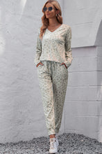 Load image into Gallery viewer, Leopard V-Neck Top and Drawstring Joggers Lounge Set
