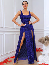 Load image into Gallery viewer, Sequined Split Zip-Back Maxi Dress
