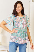 Load image into Gallery viewer, Double Take Floral Tie Neck Short Sleeve Blouse
