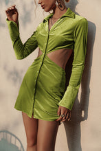 Load image into Gallery viewer, Button Down Cutout Mini Velvet Shirt Dress
