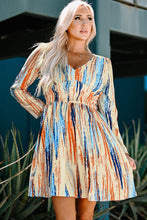 Load image into Gallery viewer, Printed V-Neck Long Puff Sleeve Mini Dress
