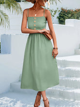 Load image into Gallery viewer, Decorative Button Spaghetti Strap Midi Dress

