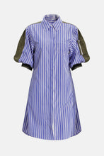 Load image into Gallery viewer, Contrast Striped Lantern Sleeve Shirt Dress
