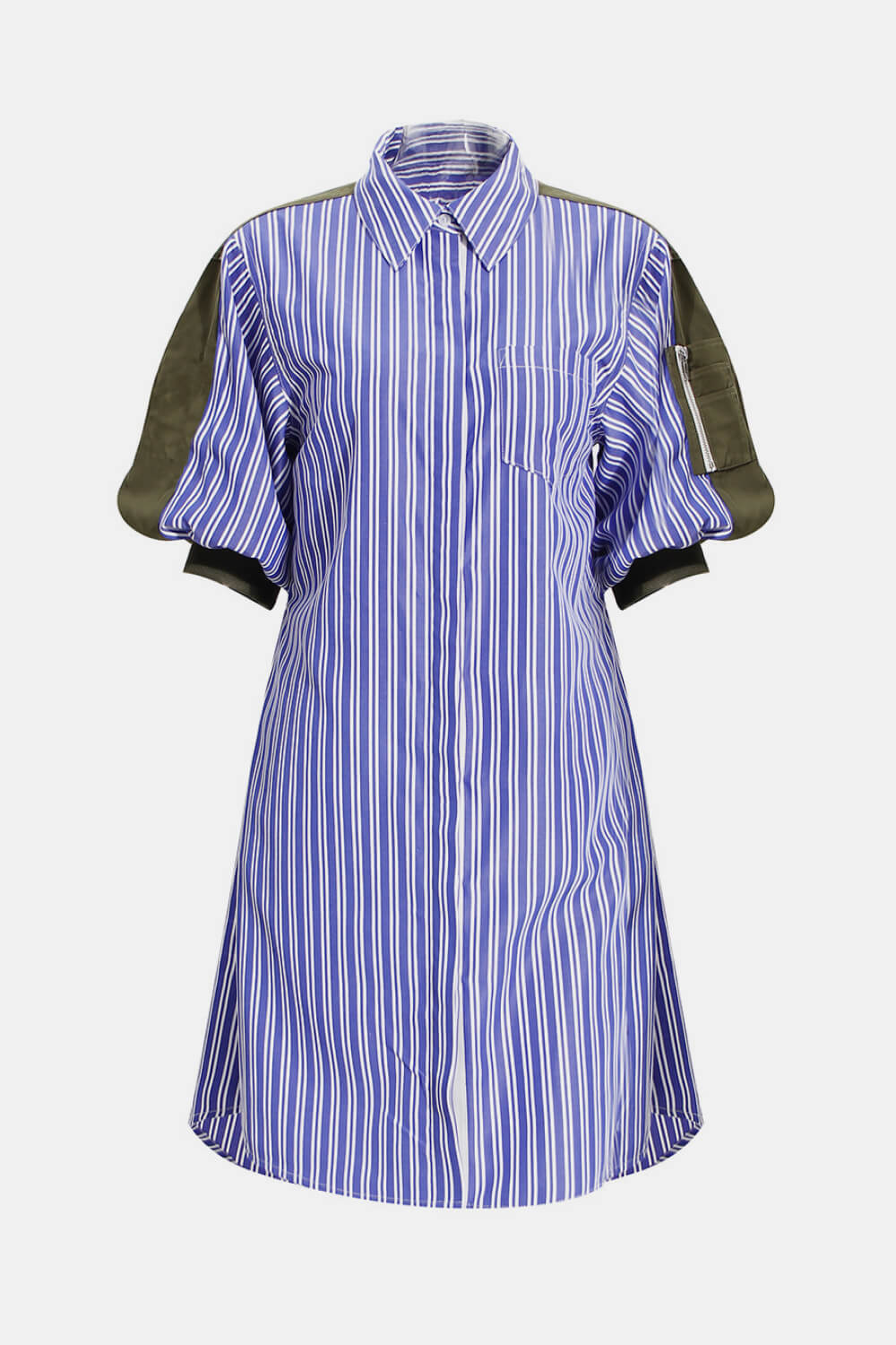 Contrast Striped Lantern Sleeve Shirt Dress