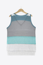 Load image into Gallery viewer, Striped Openwork V-Neck Knit Tank
