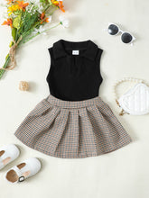 Load image into Gallery viewer, Girls Ribbed Sleeveless Top and Plaid Skirt Set
