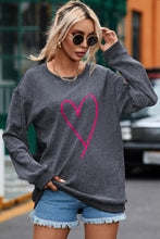 Load image into Gallery viewer, Heart Round Neck Dropped Shoulder Sweatshirt
