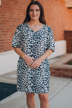 Load image into Gallery viewer, Leopard V-Neck Short Sleeve Mini Dress with Pockets
