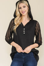 Load image into Gallery viewer, Celeste Full Size Mesh Sleeve Texture Hooded Top
