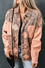 Load image into Gallery viewer, Printed Raw Hem Button Down Jacket with Pockets

