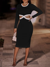 Load image into Gallery viewer, Contrast Cutout Ribbed Bodycon Dress
