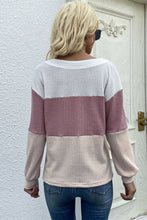 Load image into Gallery viewer, Color Block Waffle Knit Button Detail Top
