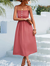 Load image into Gallery viewer, Decorative Button Spaghetti Strap Midi Dress
