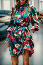 Load image into Gallery viewer, Printed Tied Lantern Sleeve Mini Dress
