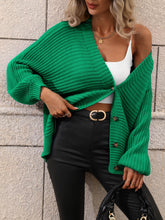Load image into Gallery viewer, Button Down Horizontal-Ribbing Longline Cardigan
