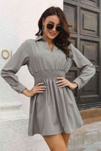 Load image into Gallery viewer, Johnny Collar Smocked Waist Long Sleeve Mini Dress
