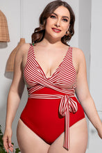Load image into Gallery viewer, Plus Size Striped Tie-Waist One-Piece Swimsuit
