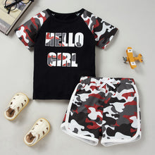 Load image into Gallery viewer, Kids HELLO GIRL Printed Raglan Sleeve Tee and Shorts Set
