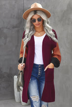 Load image into Gallery viewer, Color Block Rib-Knit Longline Cardigan with Front Pockets
