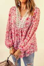 Load image into Gallery viewer, Floral Lace Trim Balloon Sleeve Blouse
