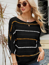 Load image into Gallery viewer, Eyelet Striped Round Neck Knit Top
