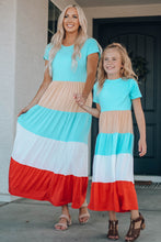 Load image into Gallery viewer, Girls Color Block Round Neck Maxi Dress
