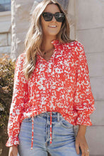 Load image into Gallery viewer, Printed Tie Neck Flounce Sleeve Blouse
