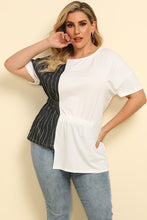 Load image into Gallery viewer, Plus Size Striped Color Block Asymmetrical T-Shirt
