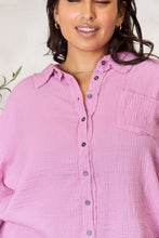 Load image into Gallery viewer, Zenana Full Size Texture Button Up Raw Hem Long Sleeve Shirt
