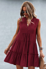 Load image into Gallery viewer, Frill Trim Notched Sleeveless Tiered Dress
