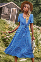 Load image into Gallery viewer, Printed Tie-Waist Short Puff Sleeve Surplice Dress
