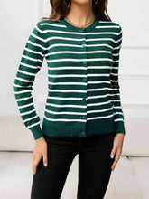 Load image into Gallery viewer, Striped Round Neck Long Sleeve Buttoned Knit Top
