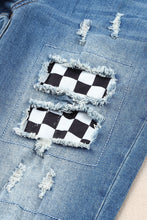 Load image into Gallery viewer, Checkered Patchwork Mid Waist Distressed Jeans
