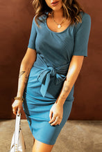 Load image into Gallery viewer, Tied Short Sleeve Scoop Neck T-Shirt Dress
