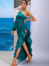 Load image into Gallery viewer, Ruffled Asymmetrical Hem Ruched Split One-Shoulder Dress
